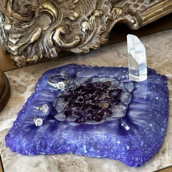 Violet Sparkle Crystal Edge Vanity Tray | Perfume Tray | Candle Tray | Ring Tray - Picture 3 of 3
